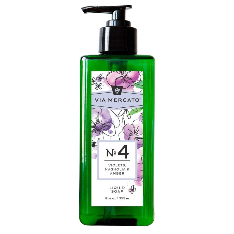 Via Mercato Liquid Soap, Shea Butter Enriched (12 oz), No. 4 - Violets, Magnolia & Amber - Image 1